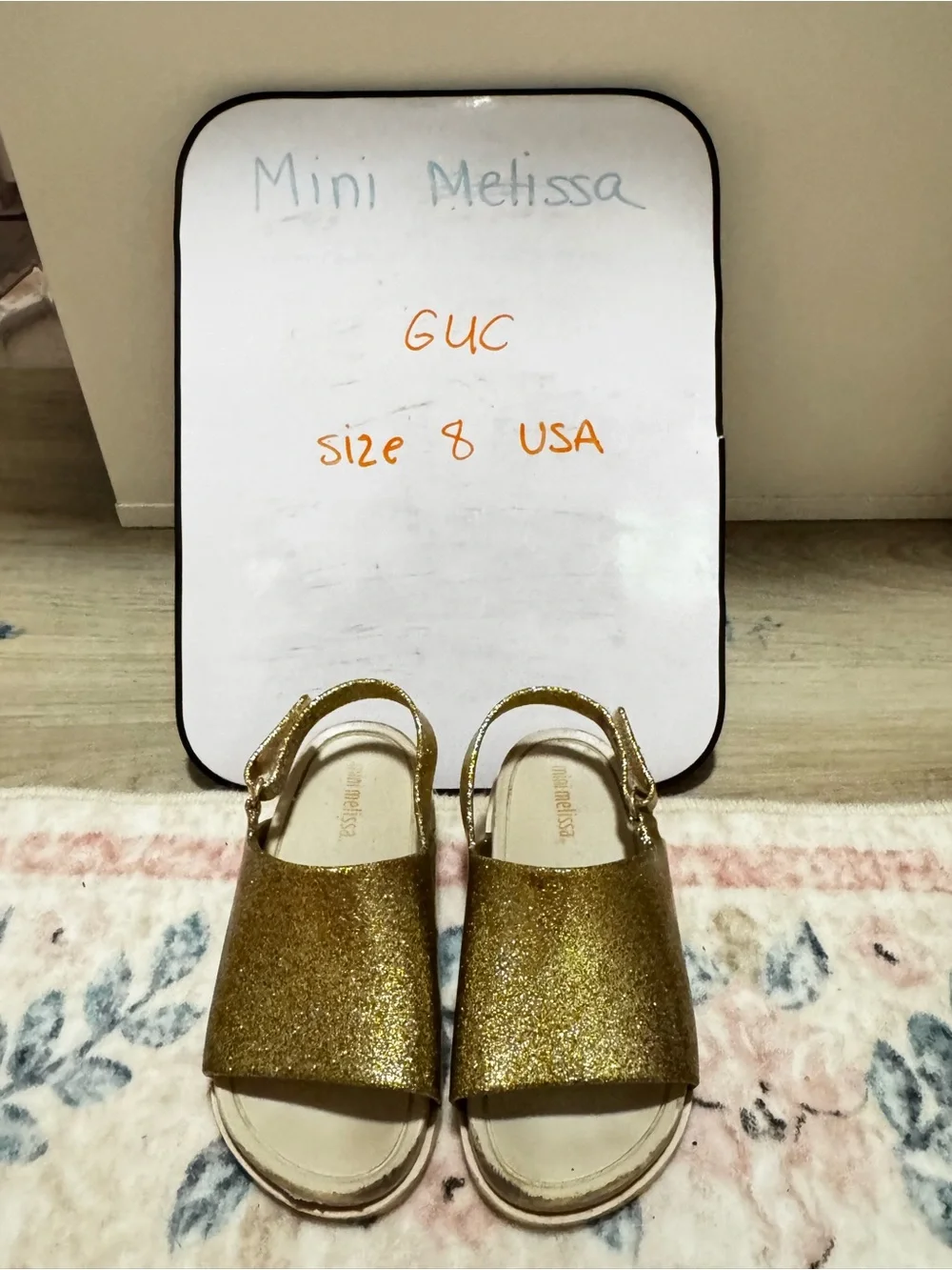Mini Melissa Girls Glitter Gold Slingback Sandals